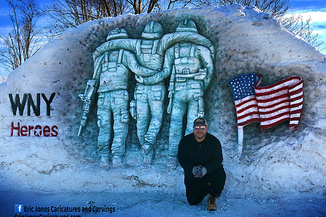 Spectacular 10 Foot Snow Sculpture Honors Soldiers in Western New York