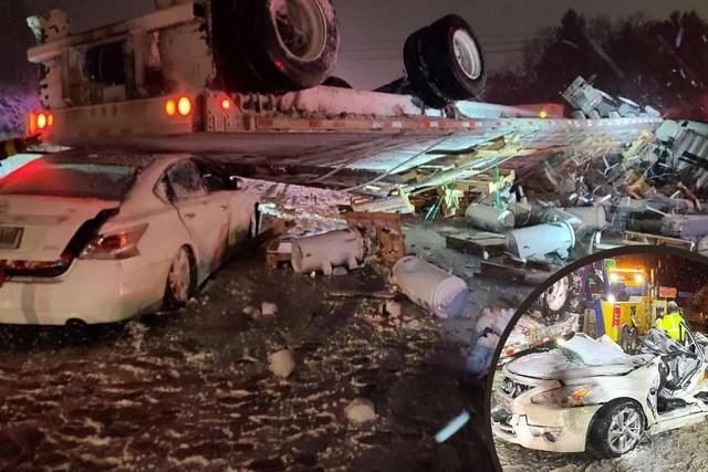 Tractor Trailer Lands on Top of Car in Scary, Snowy Crash on I-81