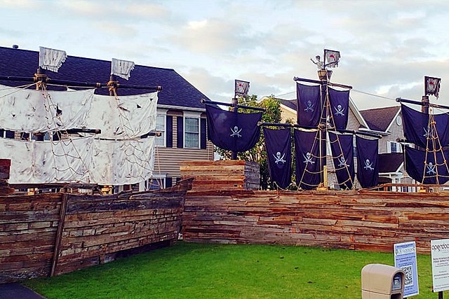 Shiver Me Timbers! Not One, But Two 50 Foot Pirate Ships Capsized on New York Lawn